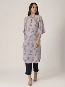 Purple Moss Crepe Printed Kurta