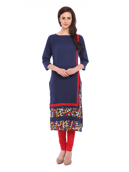 Blue Cotton Kurta with Printed