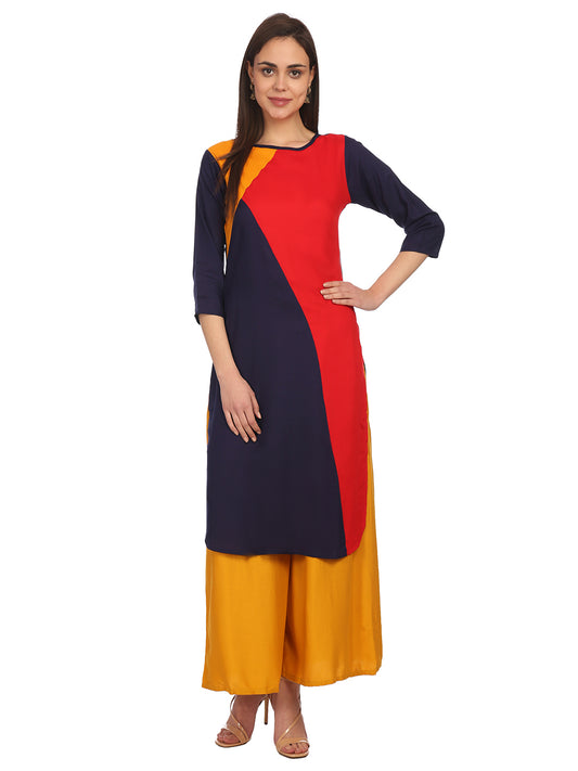 Tri Colour Rayon Cut and Sew Panel Kurta