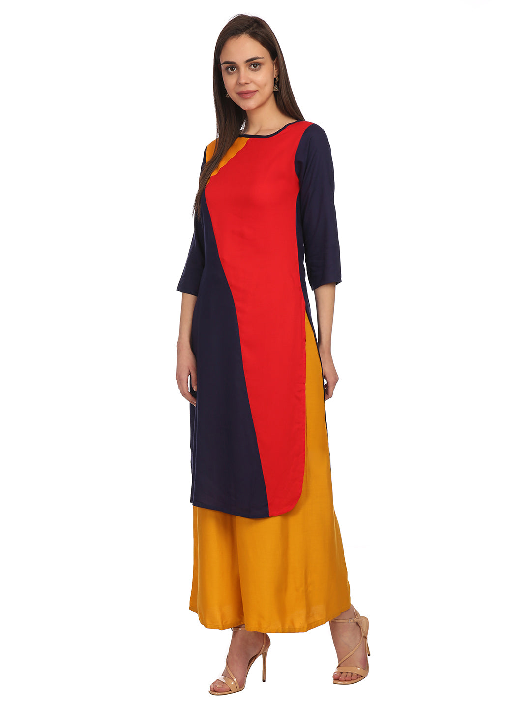 Tri Colour Rayon Cut and Sew Panel Kurta