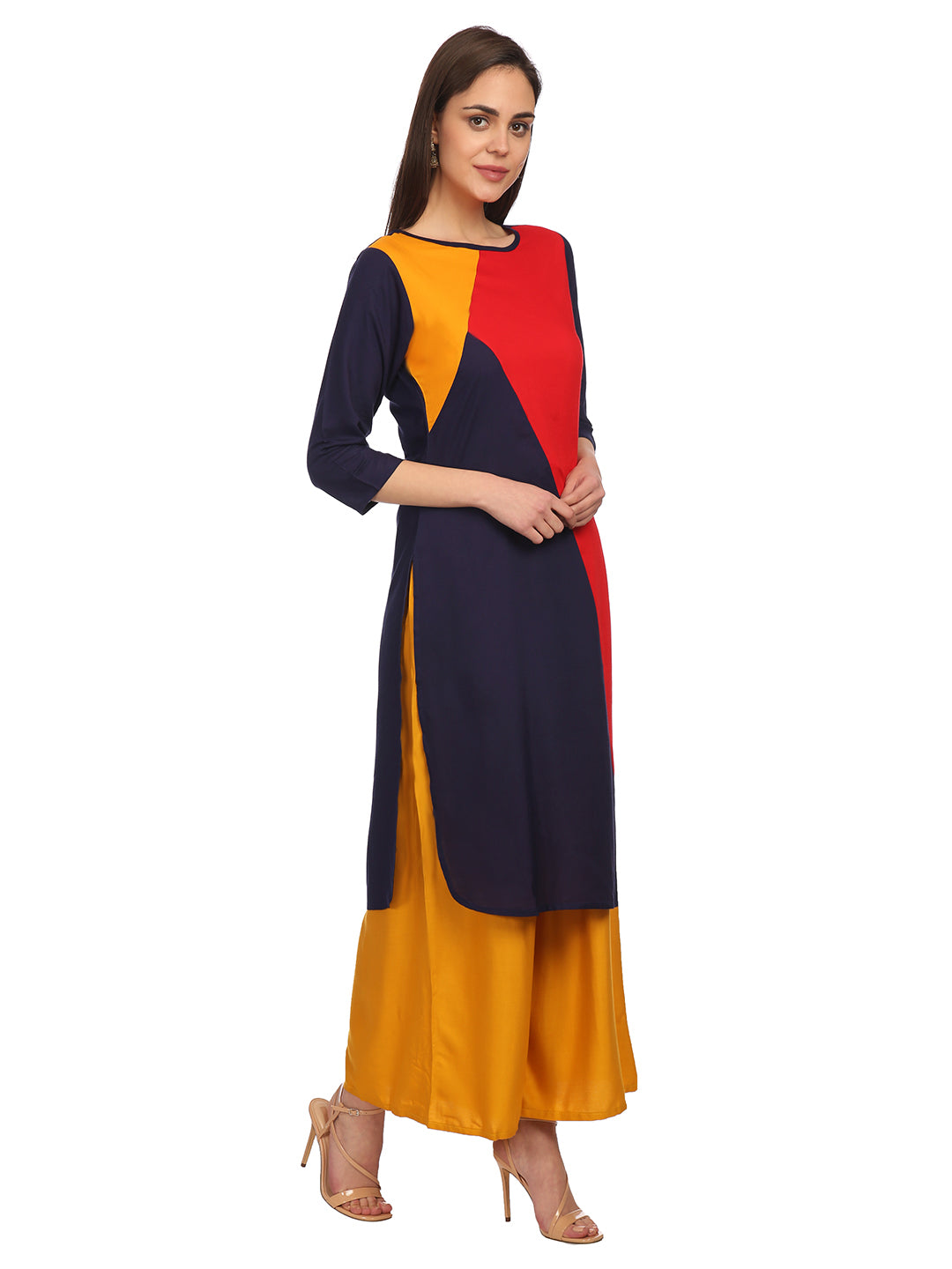 Tri Colour Rayon Cut and Sew Panel Kurta