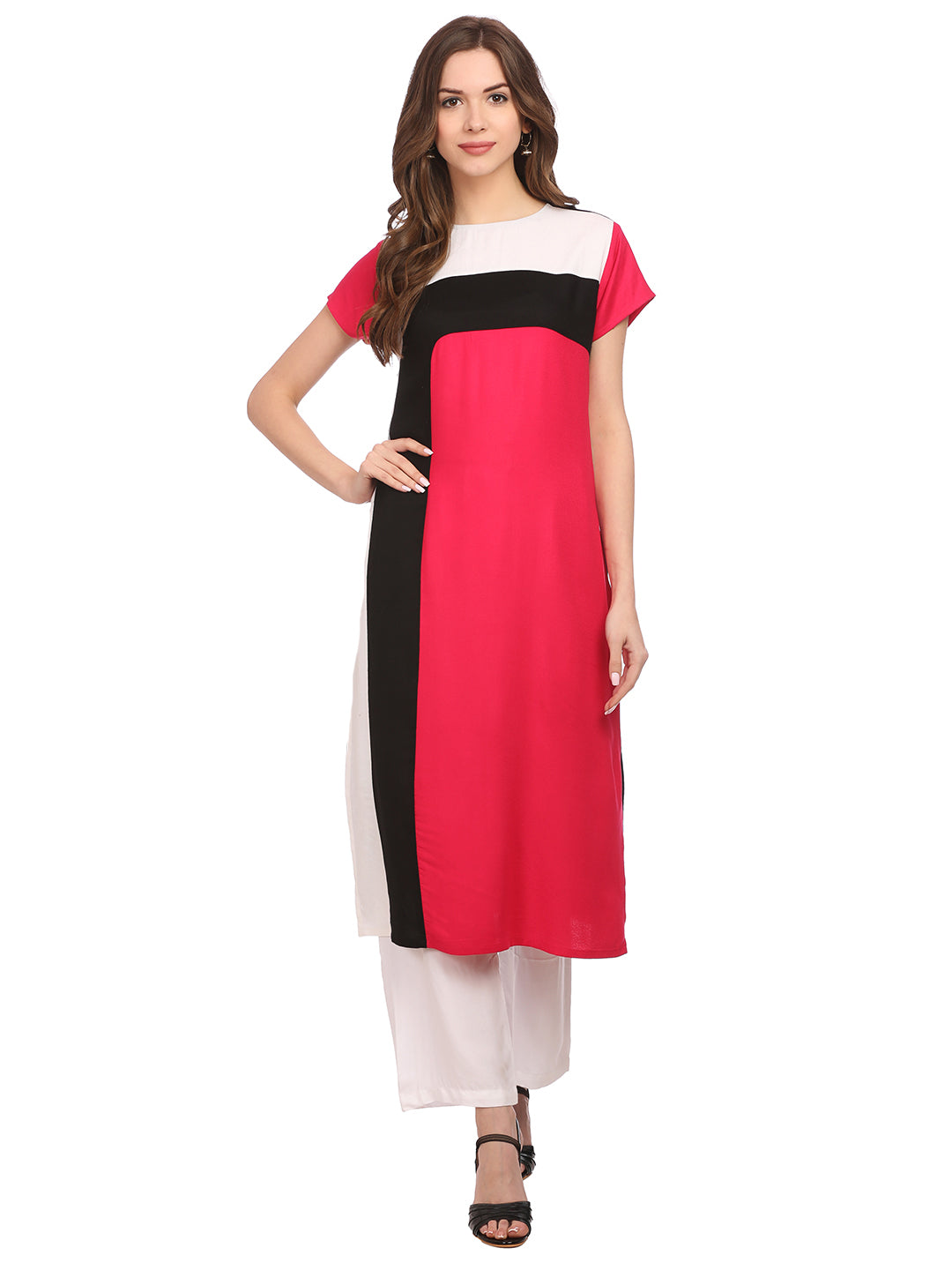 Multi Moss Rayon Colour block Kurta