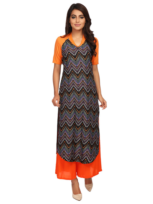 Multi Color Crepe Printed Kurta