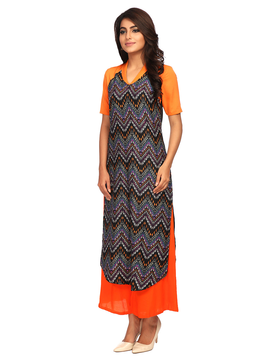 Multi Color Crepe Printed Kurta