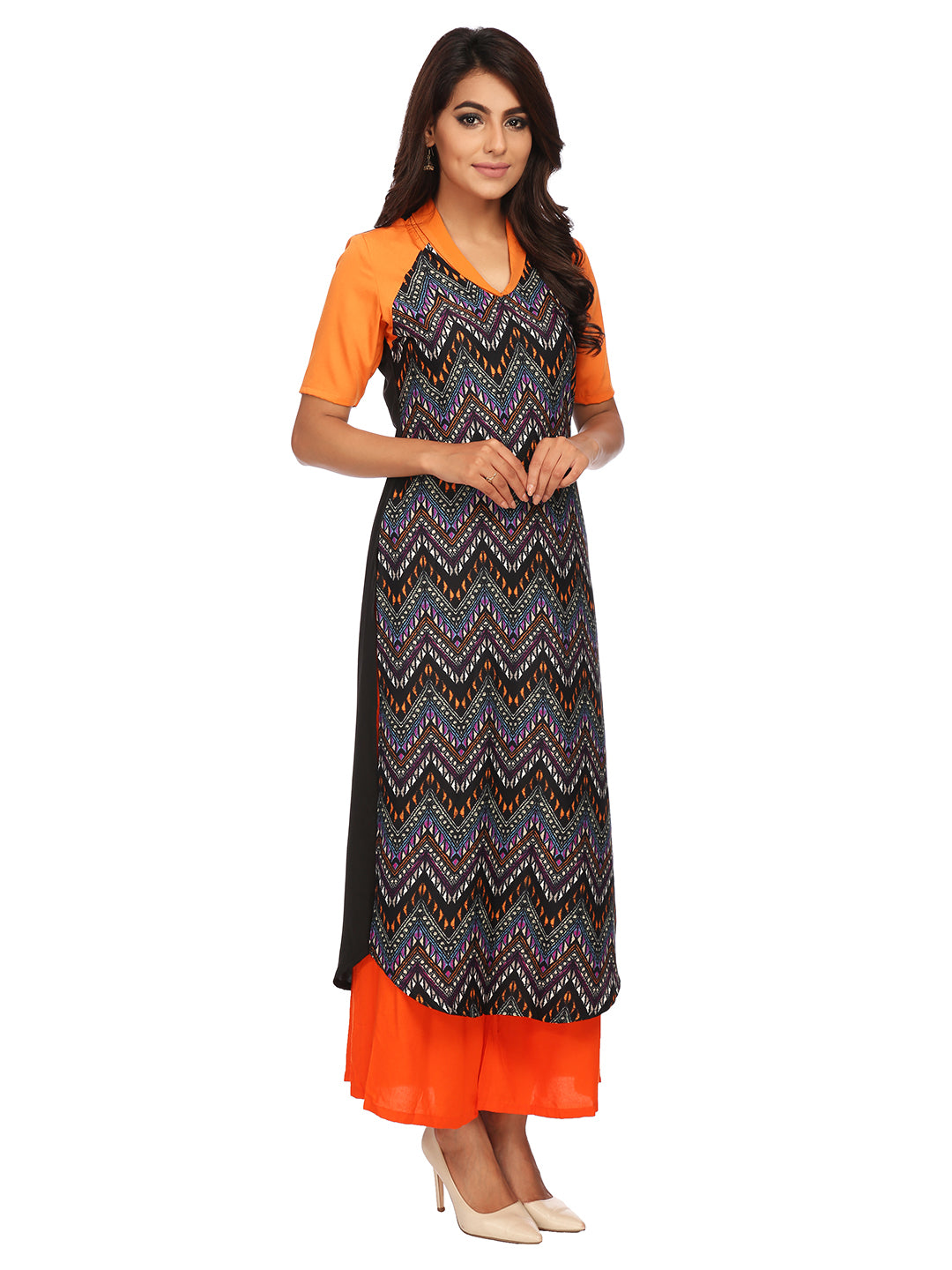 Multi Color Crepe Printed Kurta