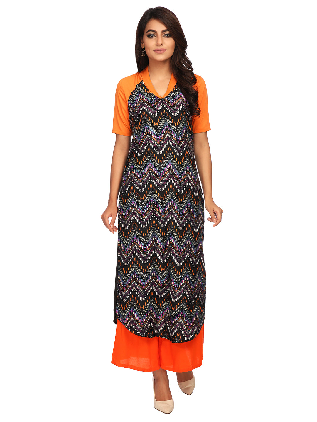 Multi Color Crepe Printed Kurta