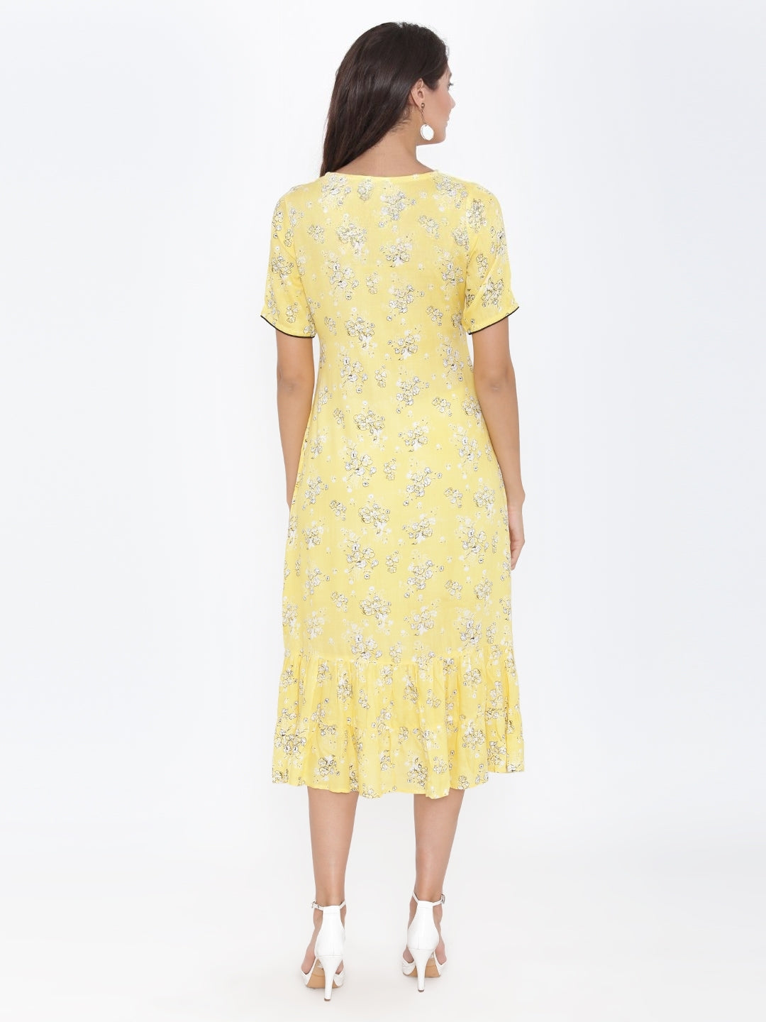 Yellow Rayon Printed Dress