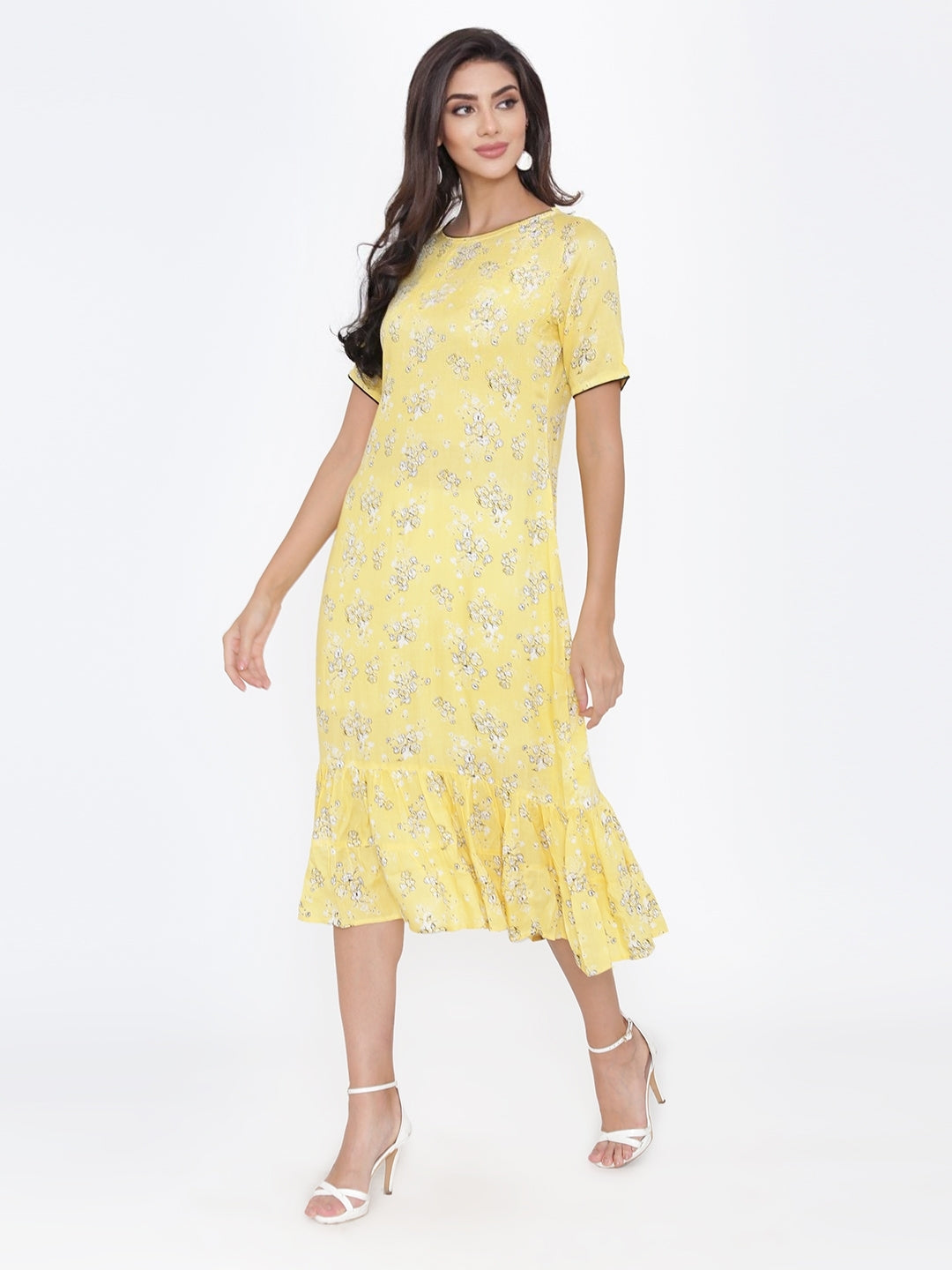 Yellow Rayon Printed Dress