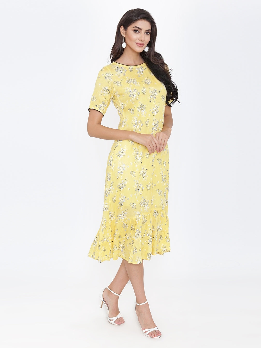 Yellow Rayon Printed Dress