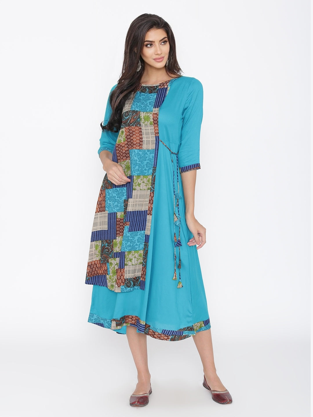 Sky Blue Rayon Solid Colour Dress