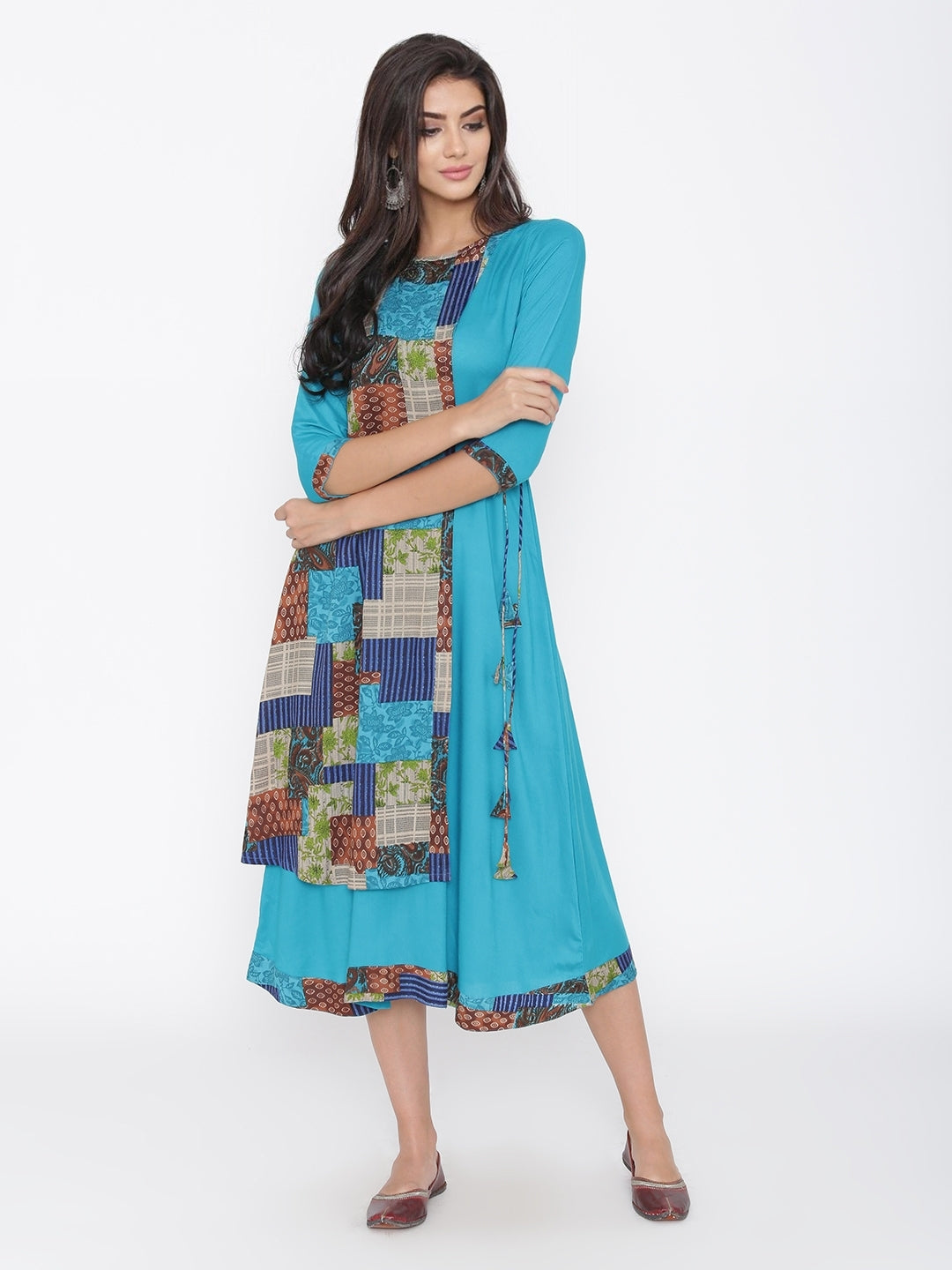 Sky Blue Rayon Solid Colour Dress