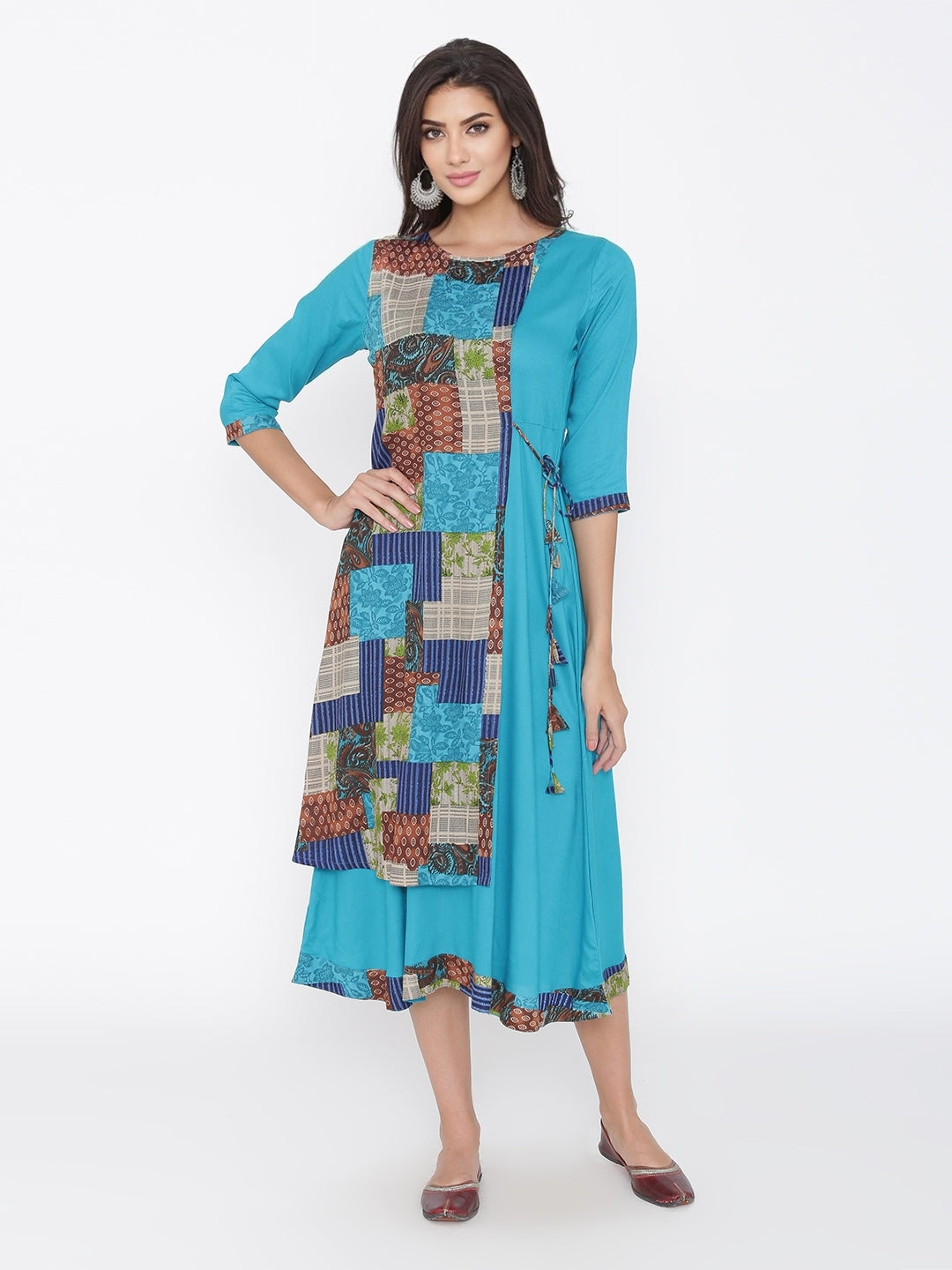 Sky Blue Rayon Solid Colour Dress