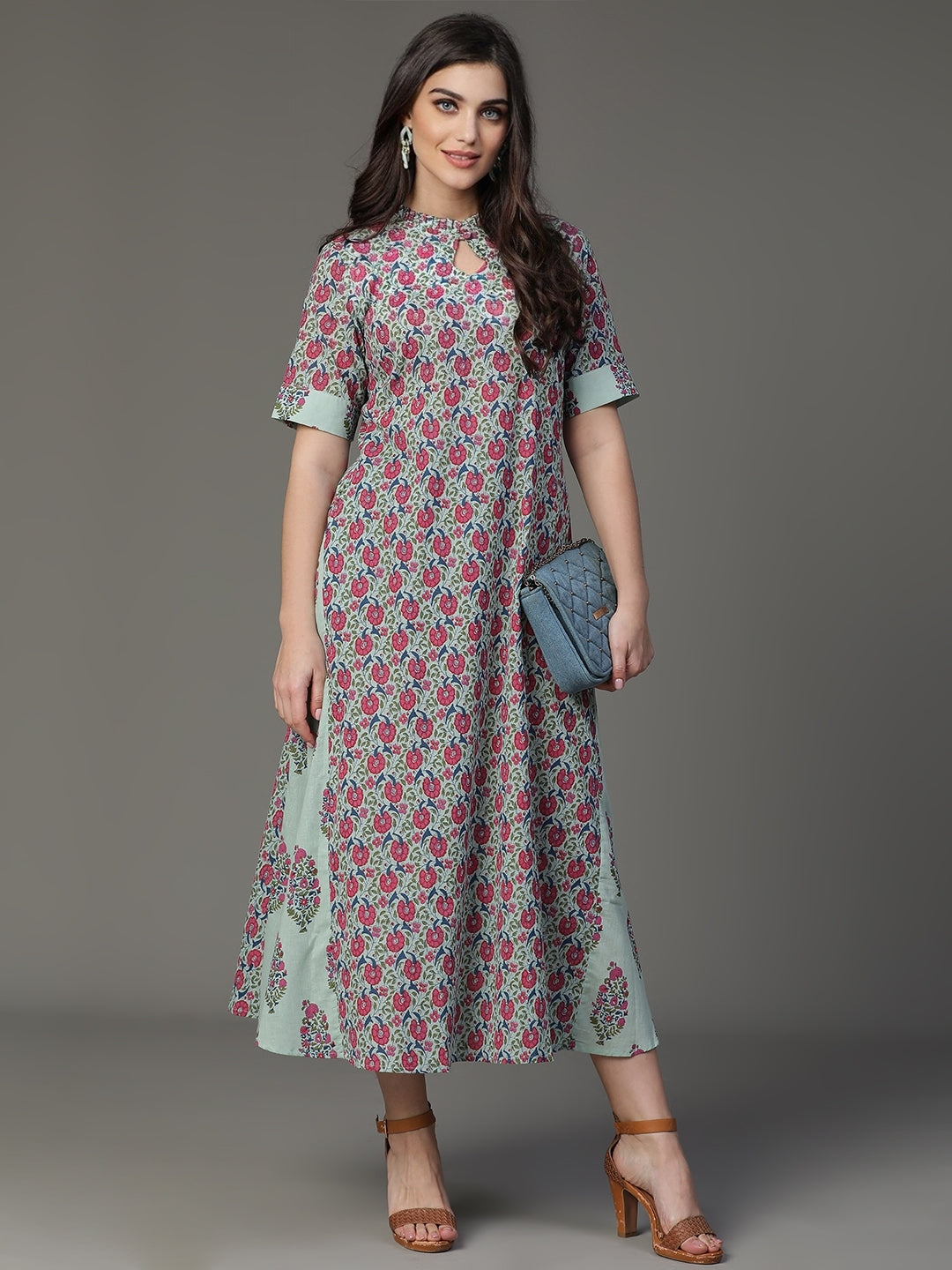 Vintage Blue Cotton Print on Print Dress