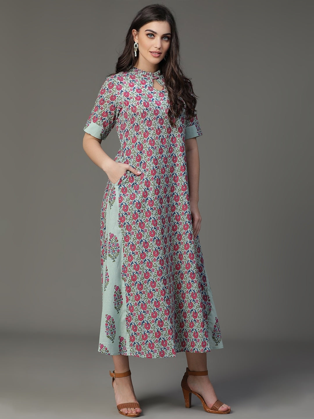 Vintage Blue Cotton Print on Print Dress