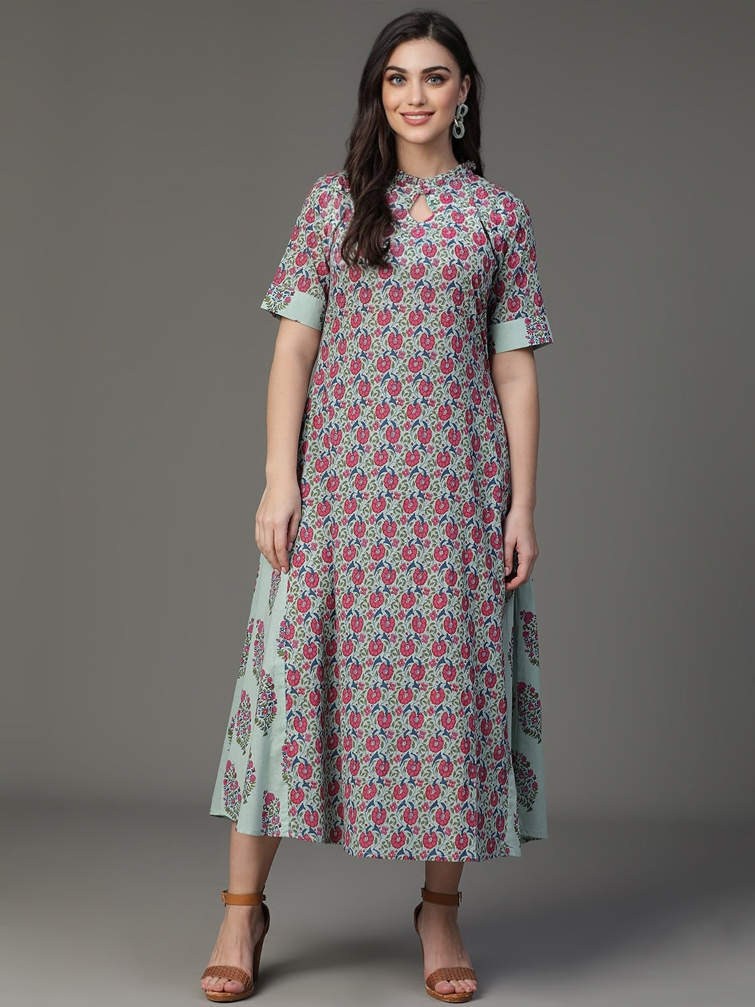 Vintage Blue Cotton Print on Print Dress