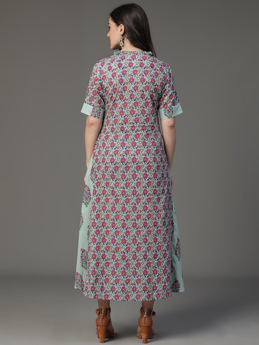 Vintage Blue Cotton Print on Print Dress