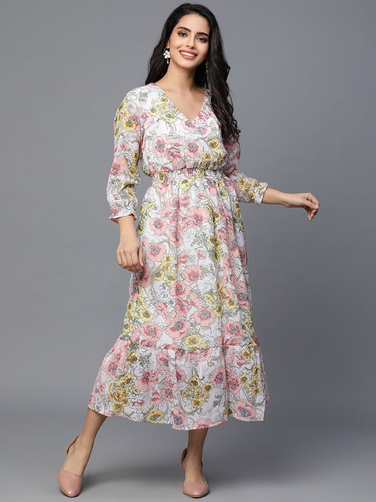 White Georgette Printed Dress