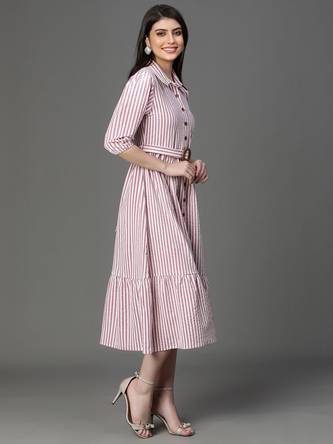 Pink Bubble Crepe Printed Dress