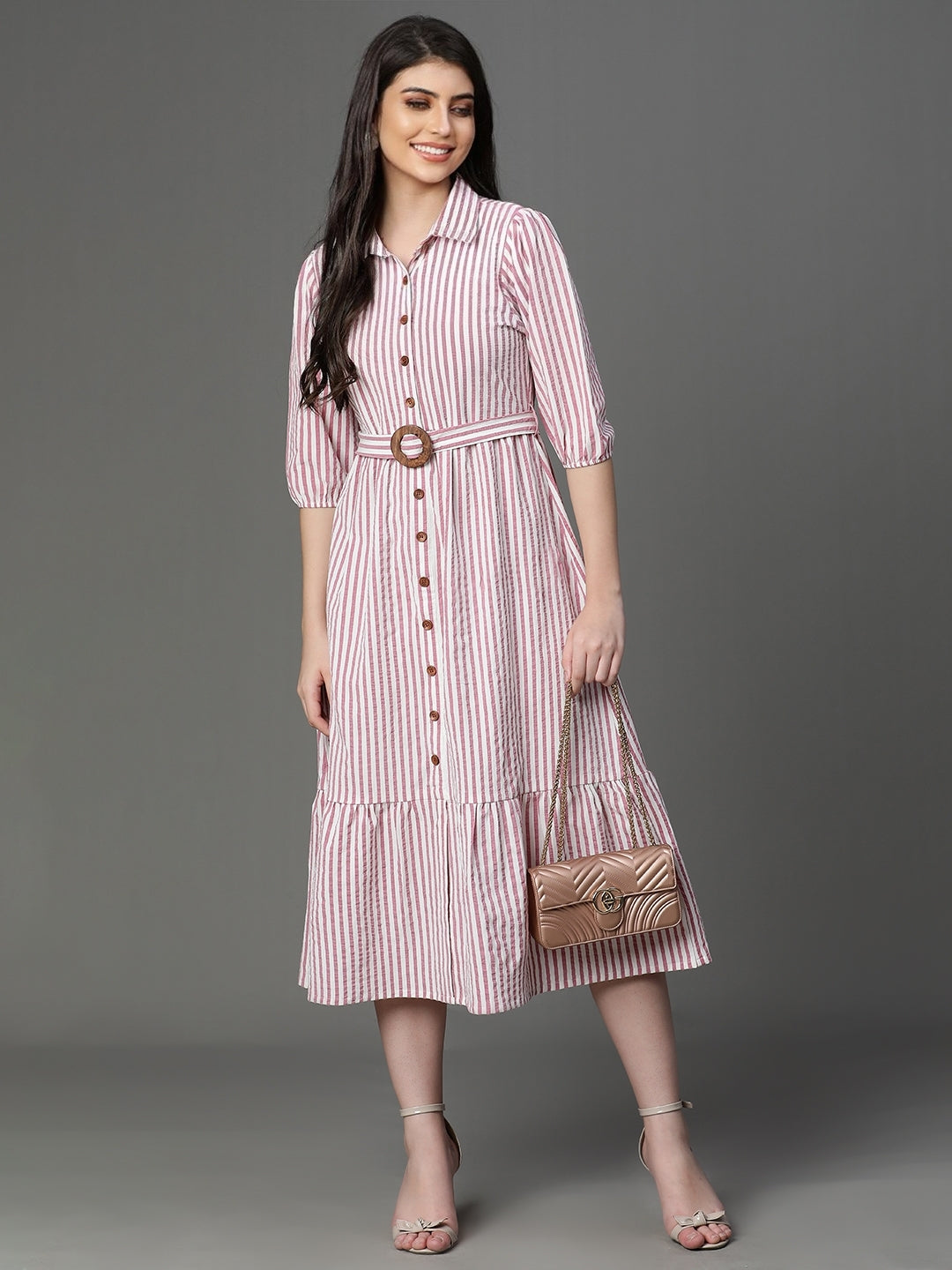 Pink Bubble Crepe Printed Dress