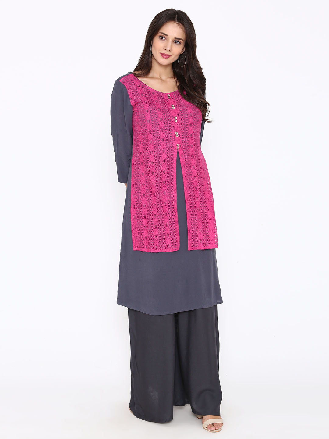 Pink Viscose Kurta with Cotton