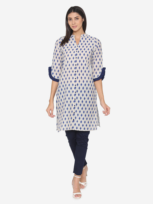 Off White Cotton Printed Kurta