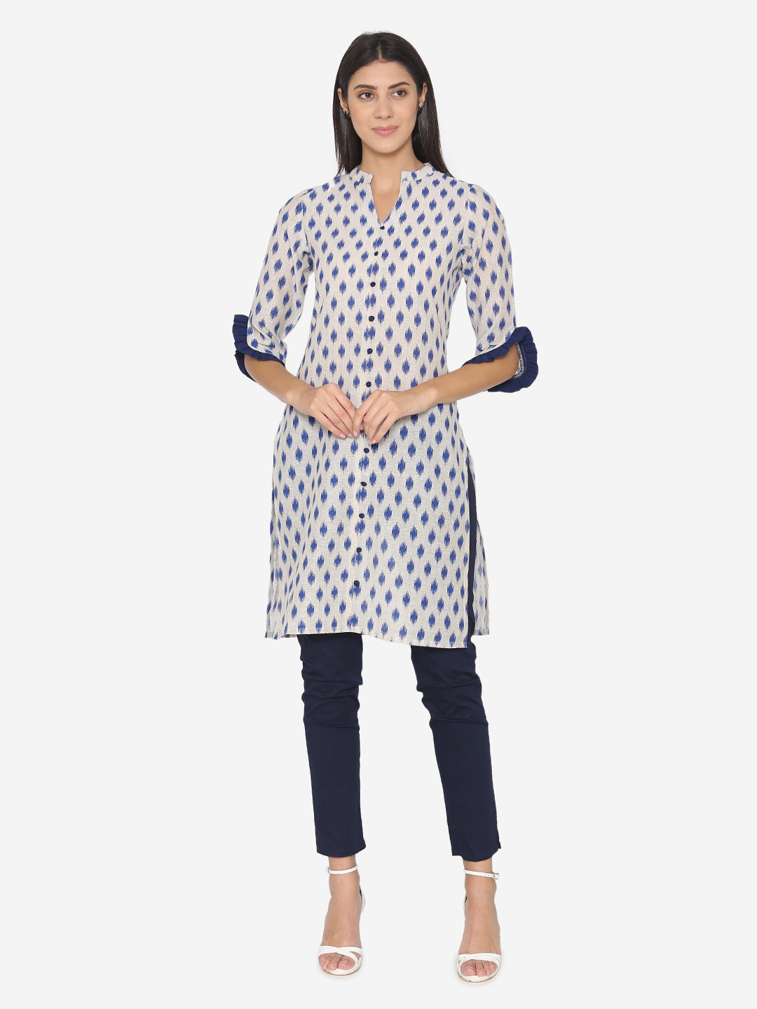 Off White Cotton Printed Kurta