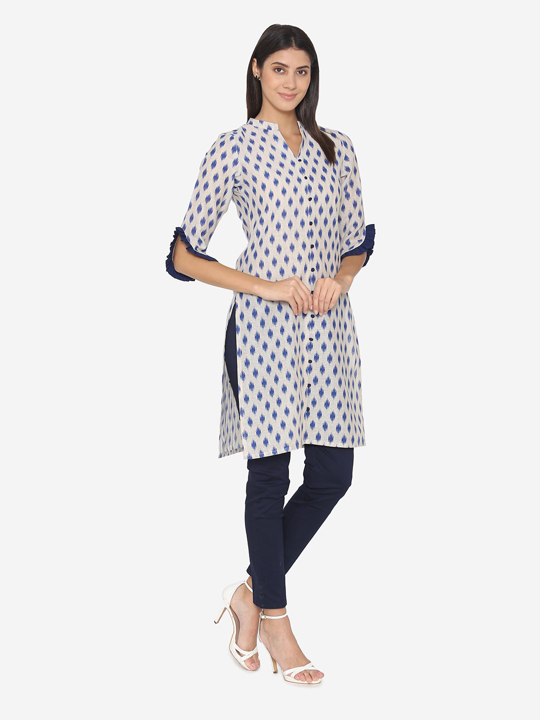 Off White Cotton Printed Kurta