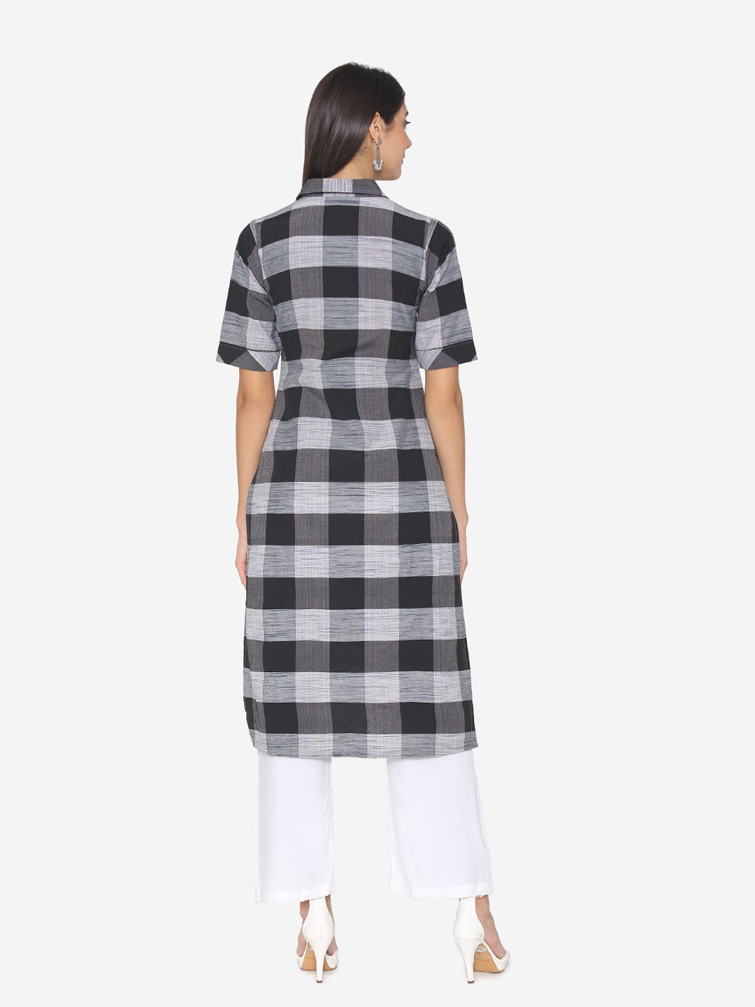 Black Premium Cotton Check Kurta