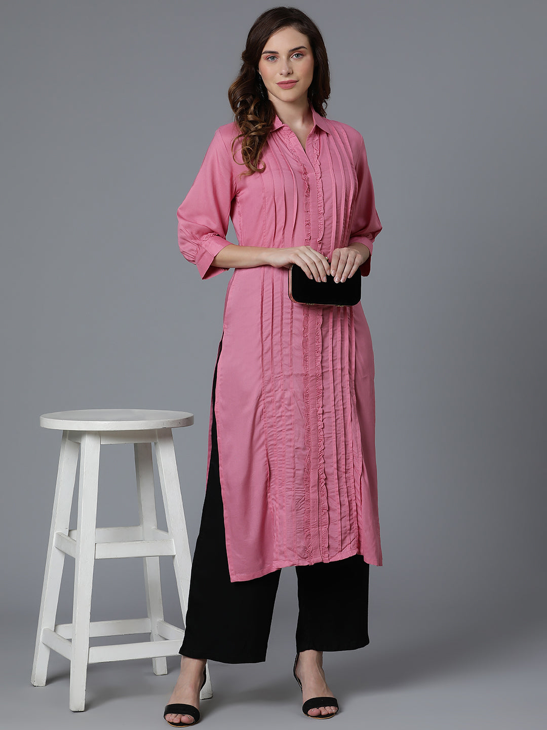 Pink Rayon Kurta with Pintak