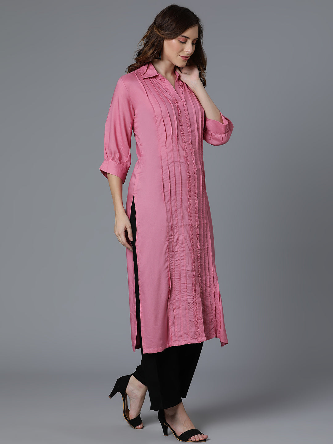 Pink Rayon Kurta with Pintak