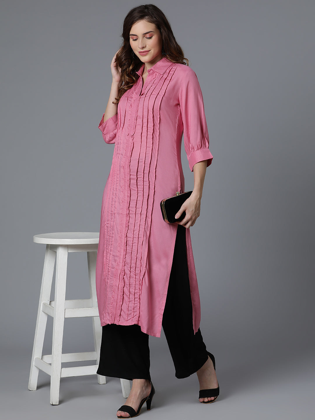 Pink Rayon Kurta with Pintak