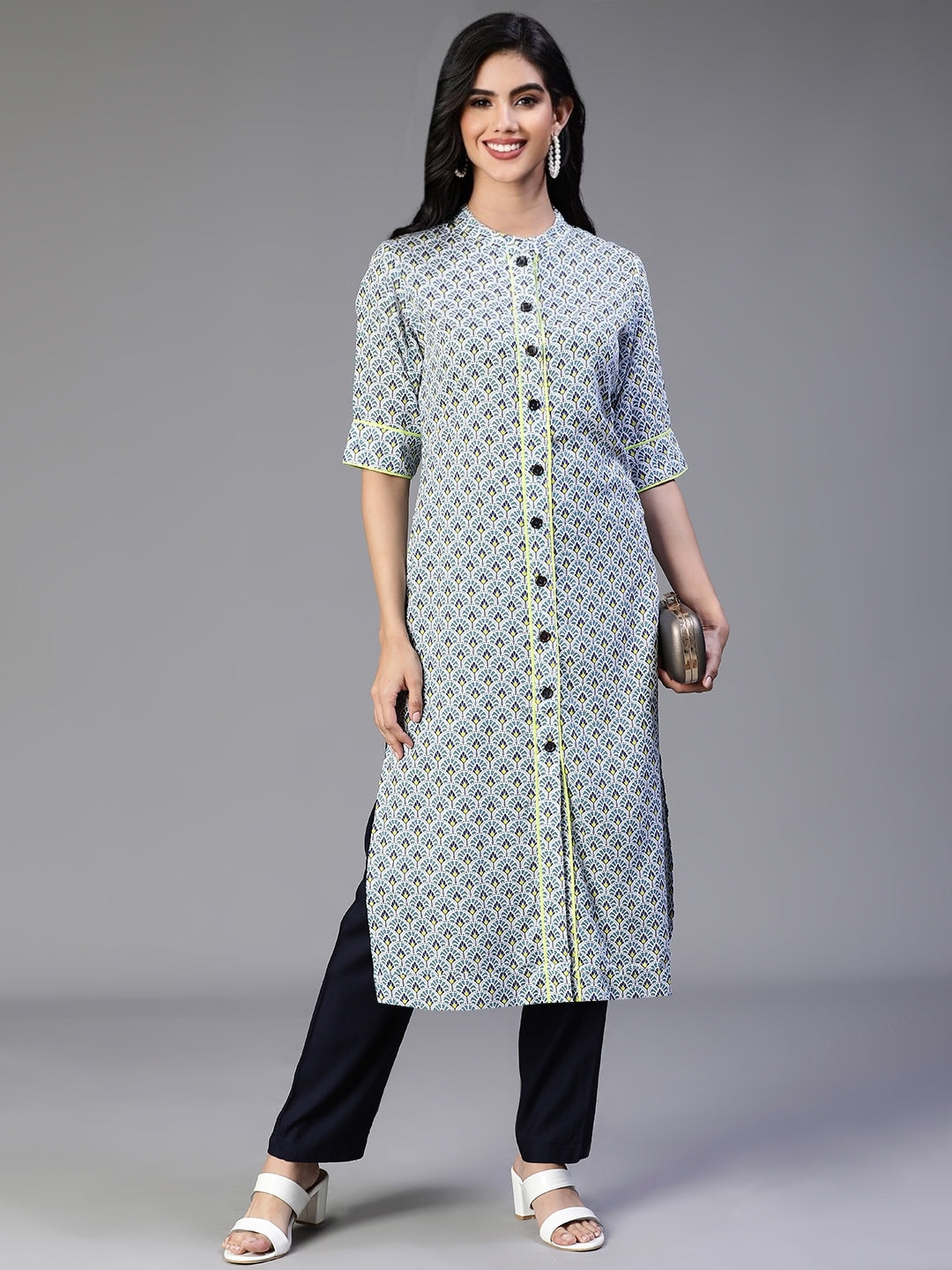 Green Rayon Printed Kurta