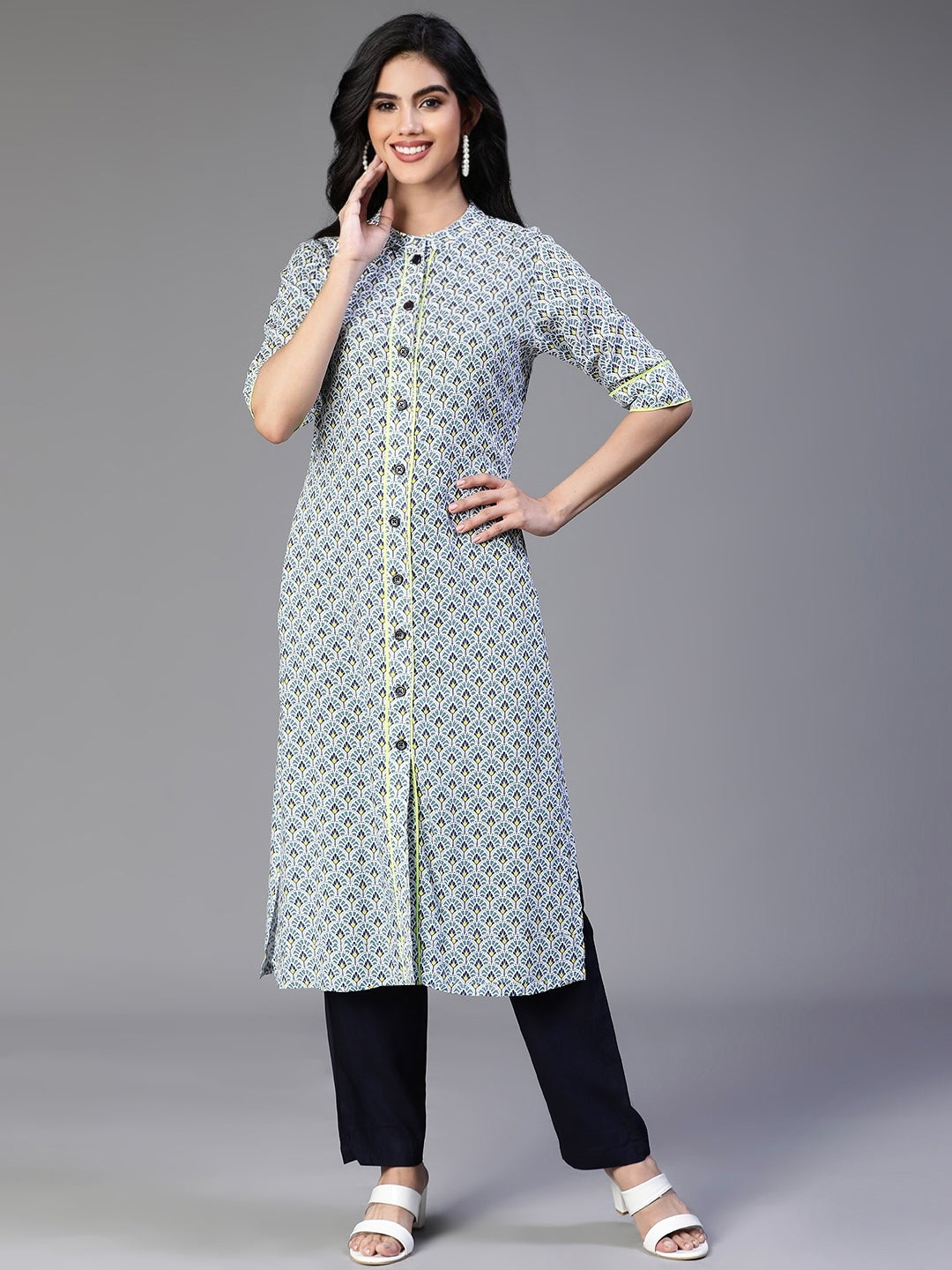 Green Rayon Printed Kurta