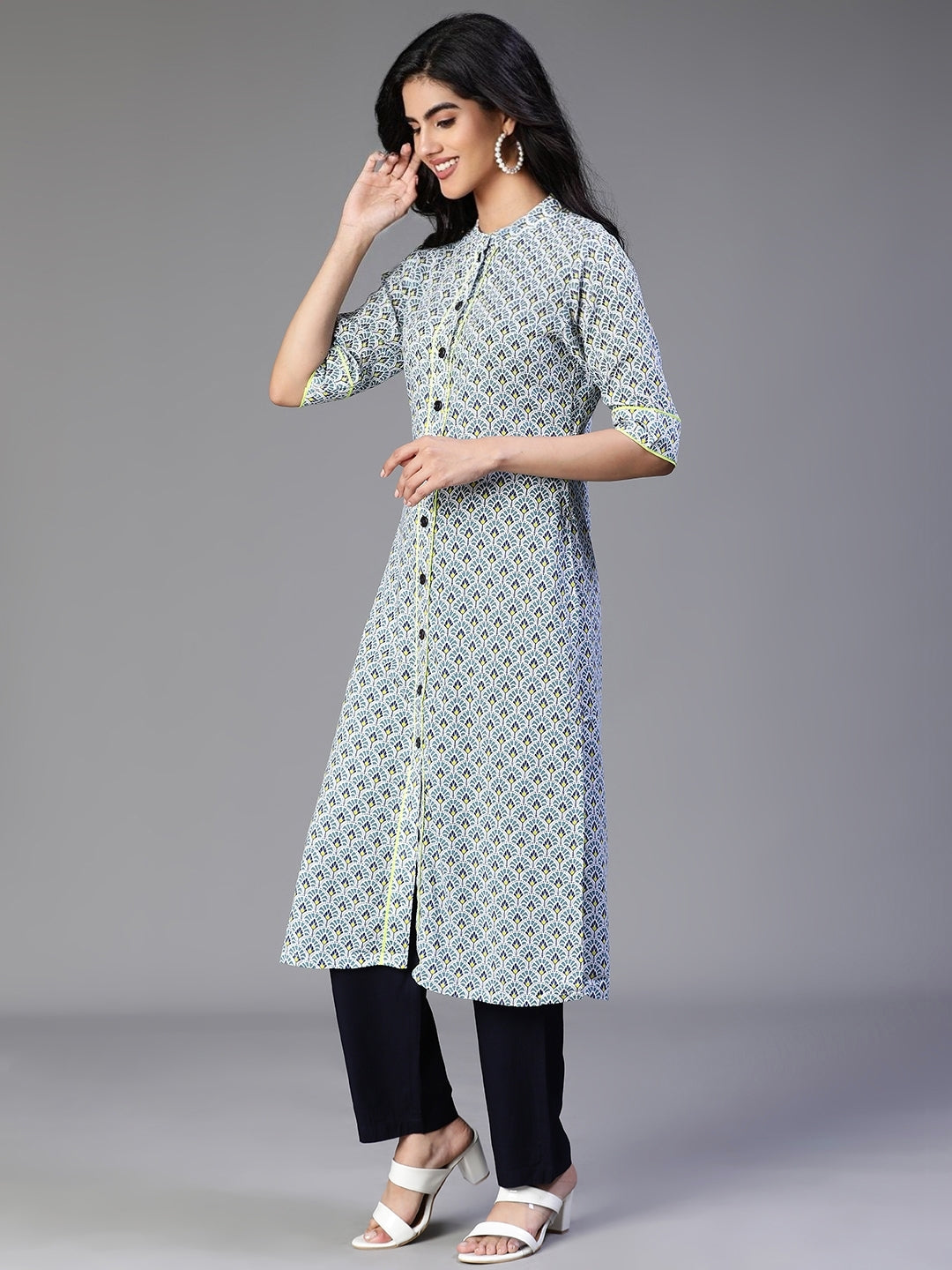 Green Rayon Printed Kurta