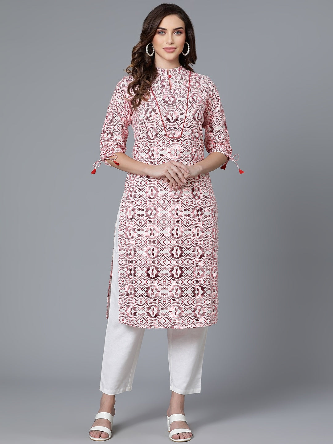 White Cotton Printed Kurta