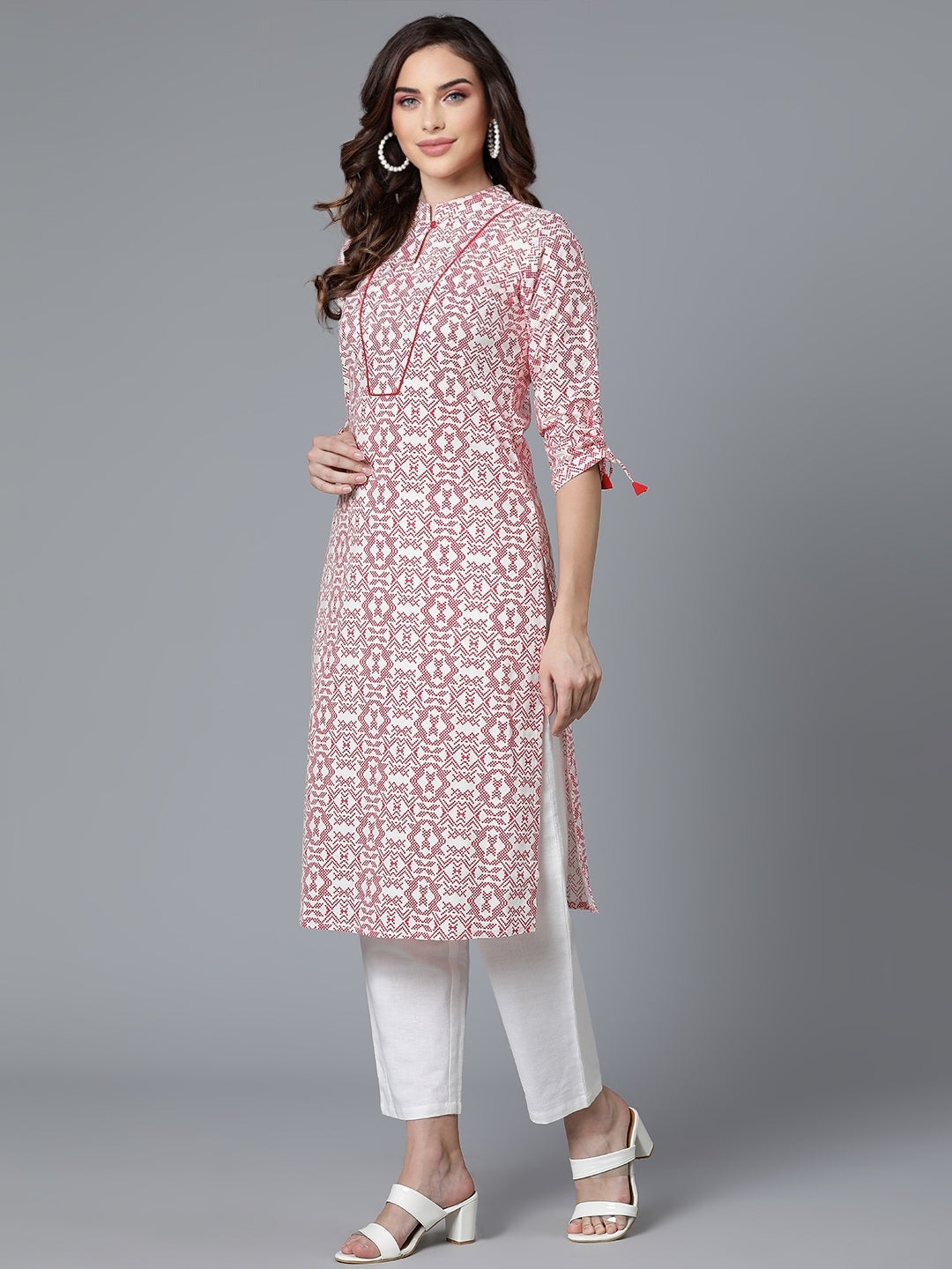 White Cotton Printed Kurta