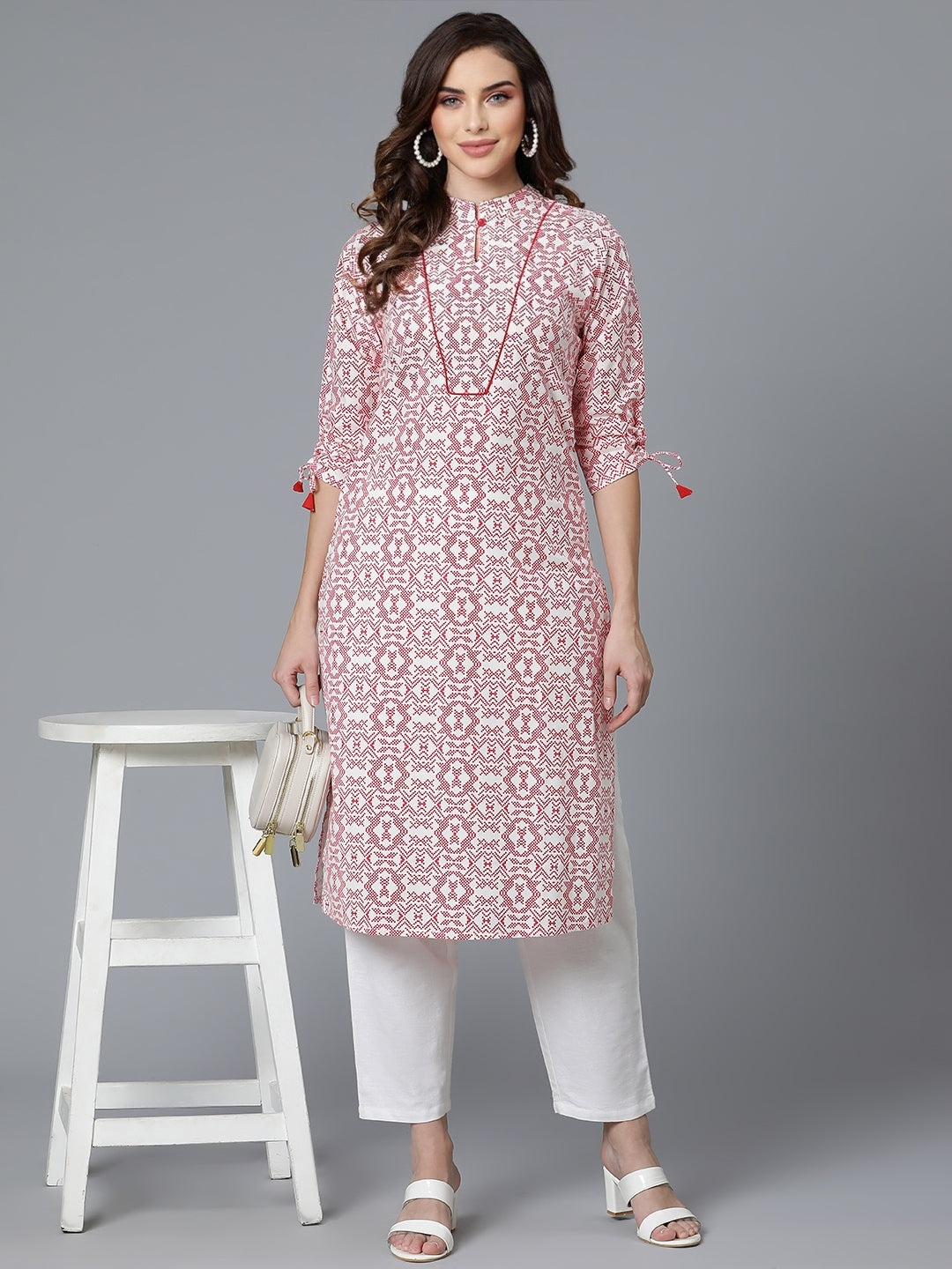 White Cotton Printed Kurta