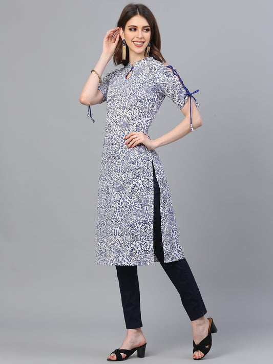 White Crepe Printed Kurta