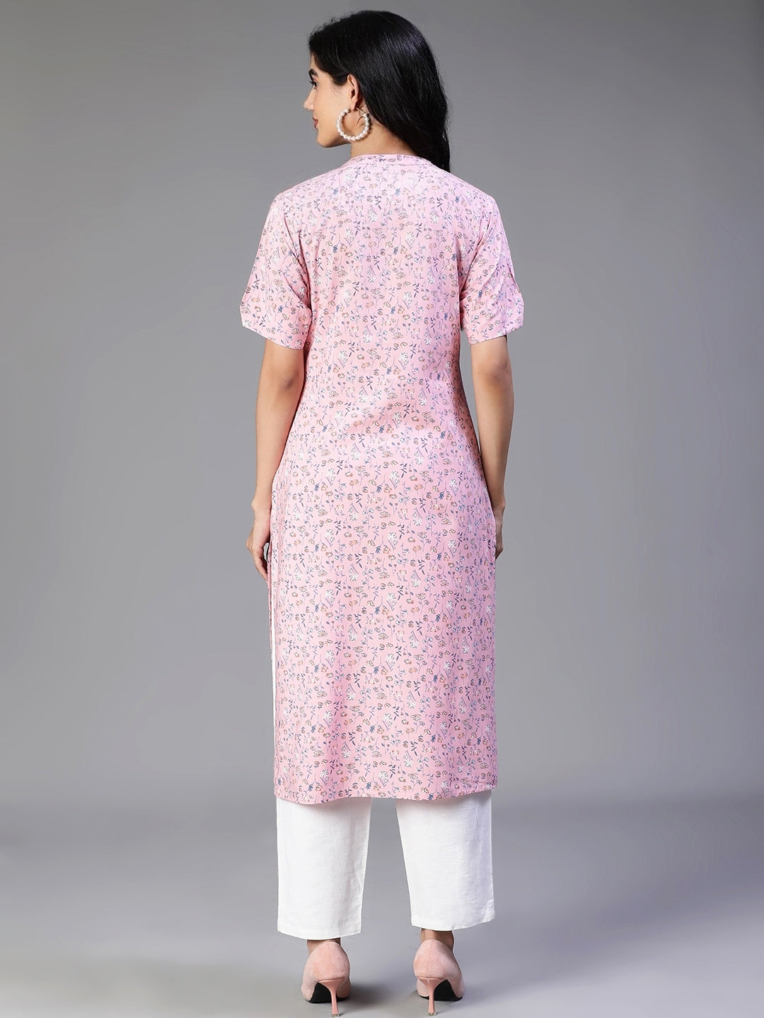 Pink Rayon Flower Printed Kurta