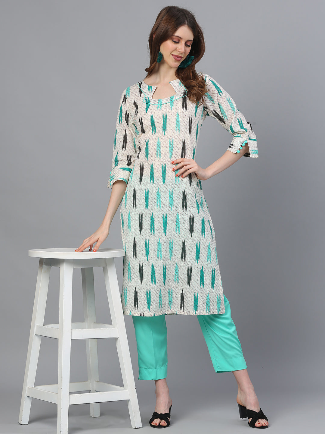 Cream Cotton Ikkat Print Kurta