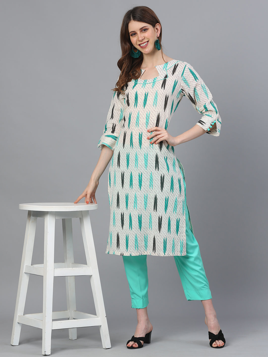 Cream Cotton Ikkat Print Kurta