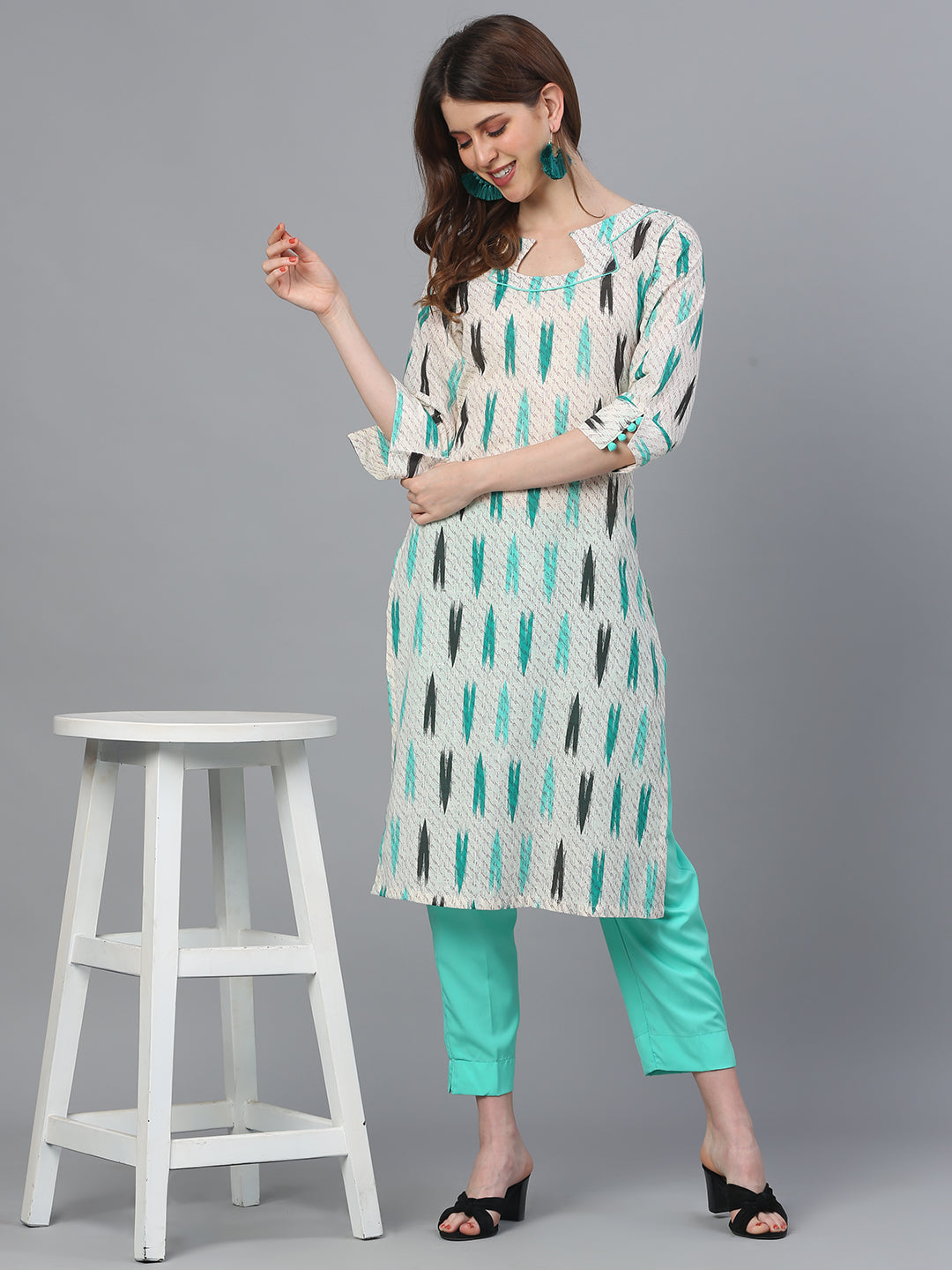 Cream Cotton Ikkat Print Kurta