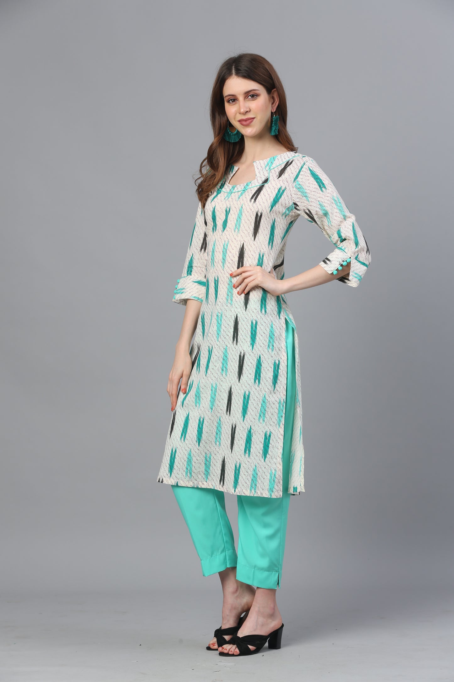 Cream Cotton Ikkat Print Kurta