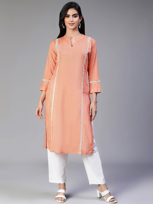 Orange Cotton Printed Kurta