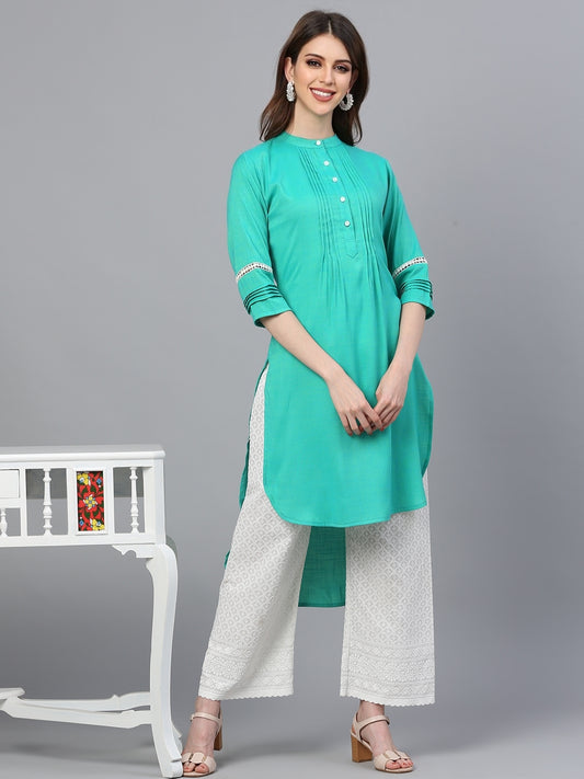 Sea Blue Premium Rayon  Slub Two Tone  Kurta