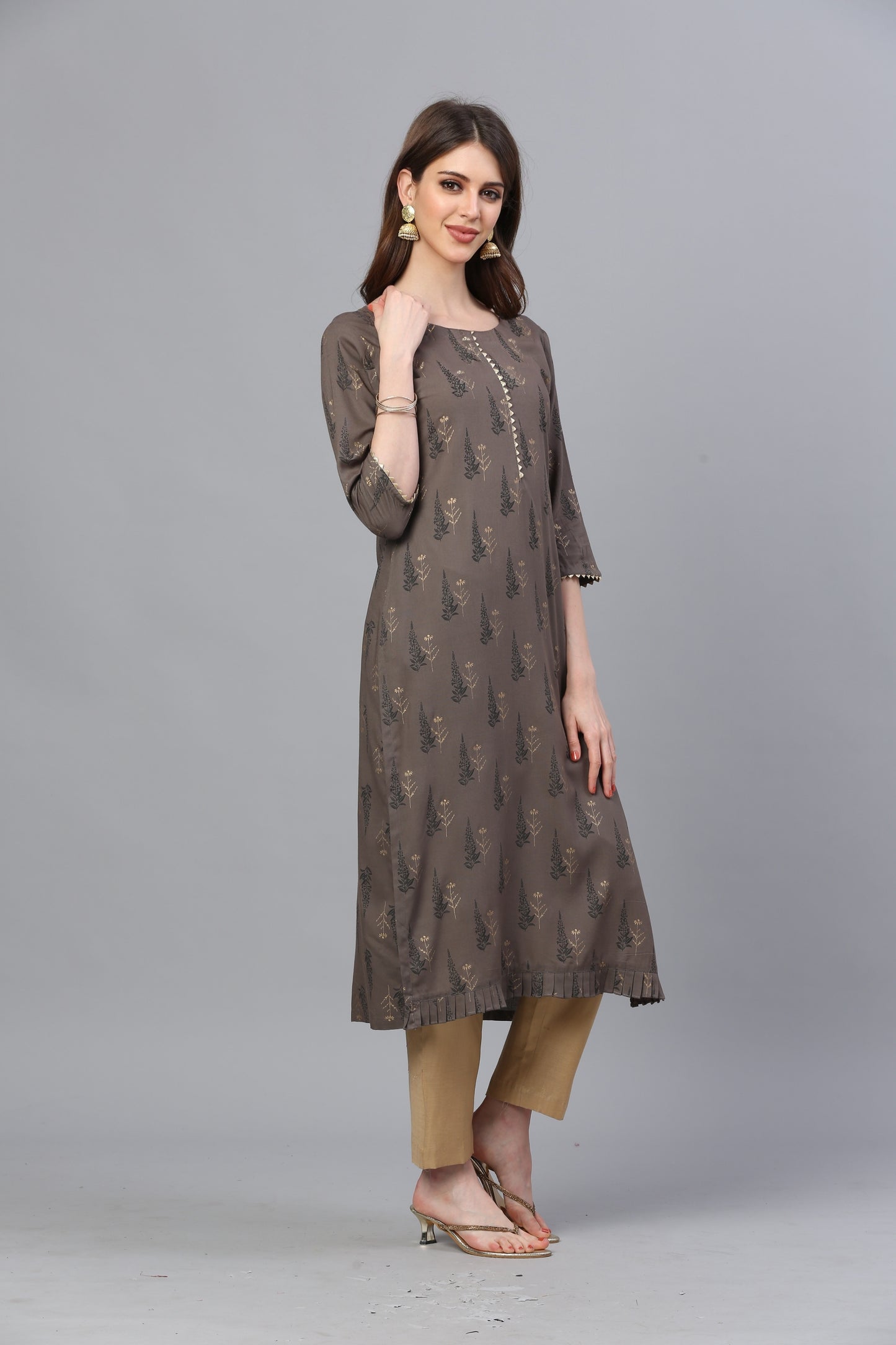 Brown Rayon Printed Kurta