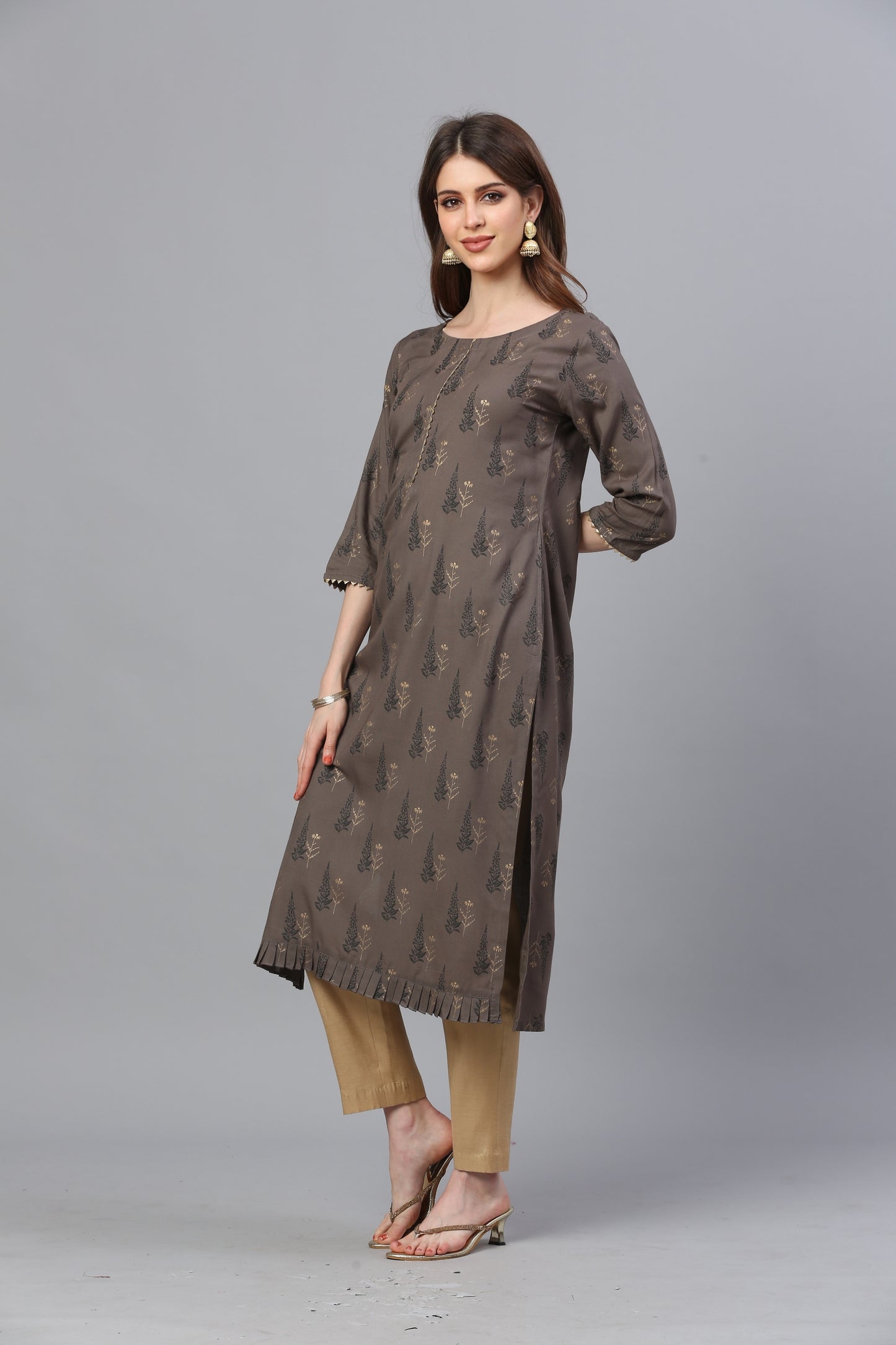 Brown Rayon Printed Kurta