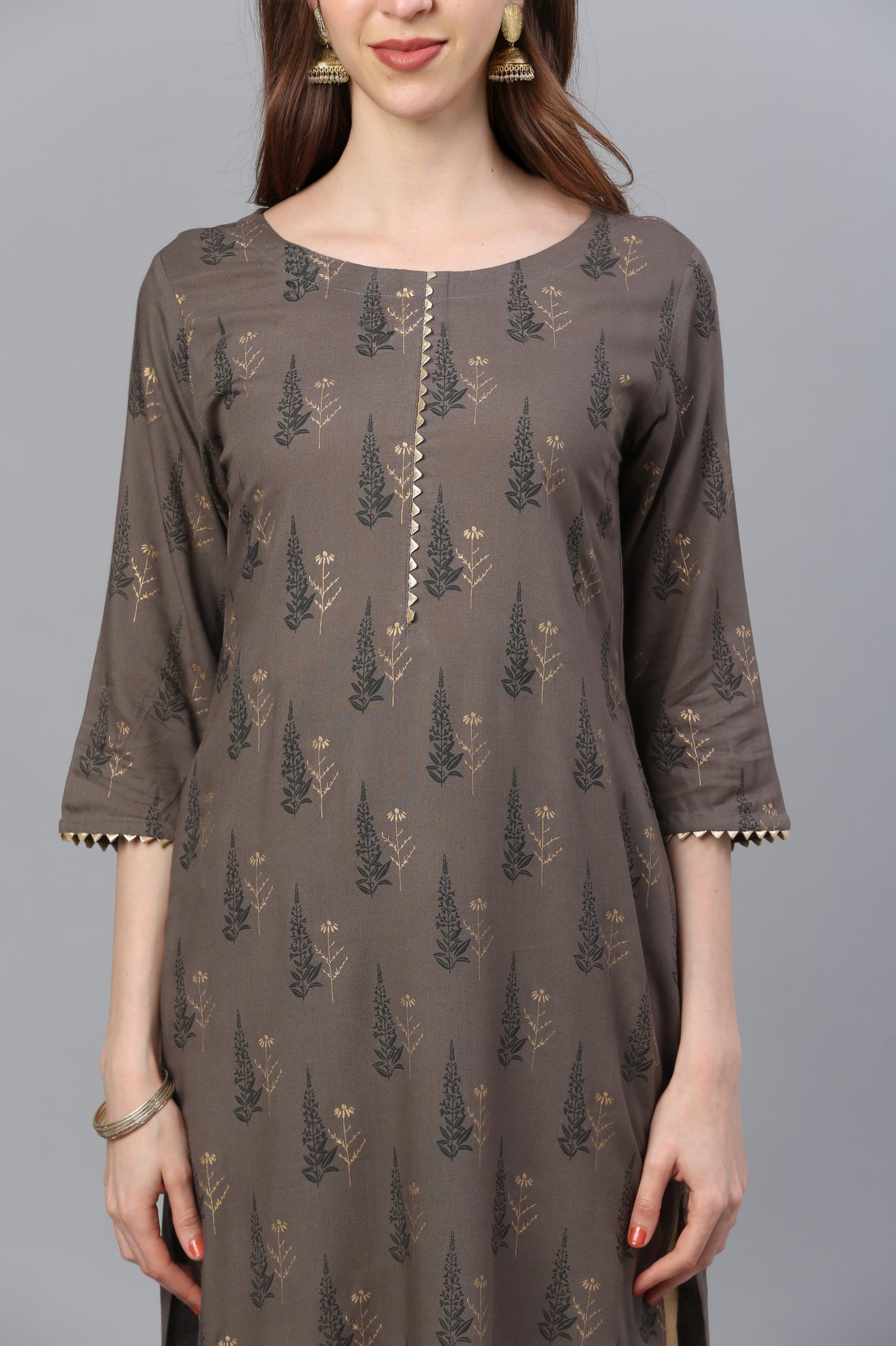 Brown Rayon Printed Kurta