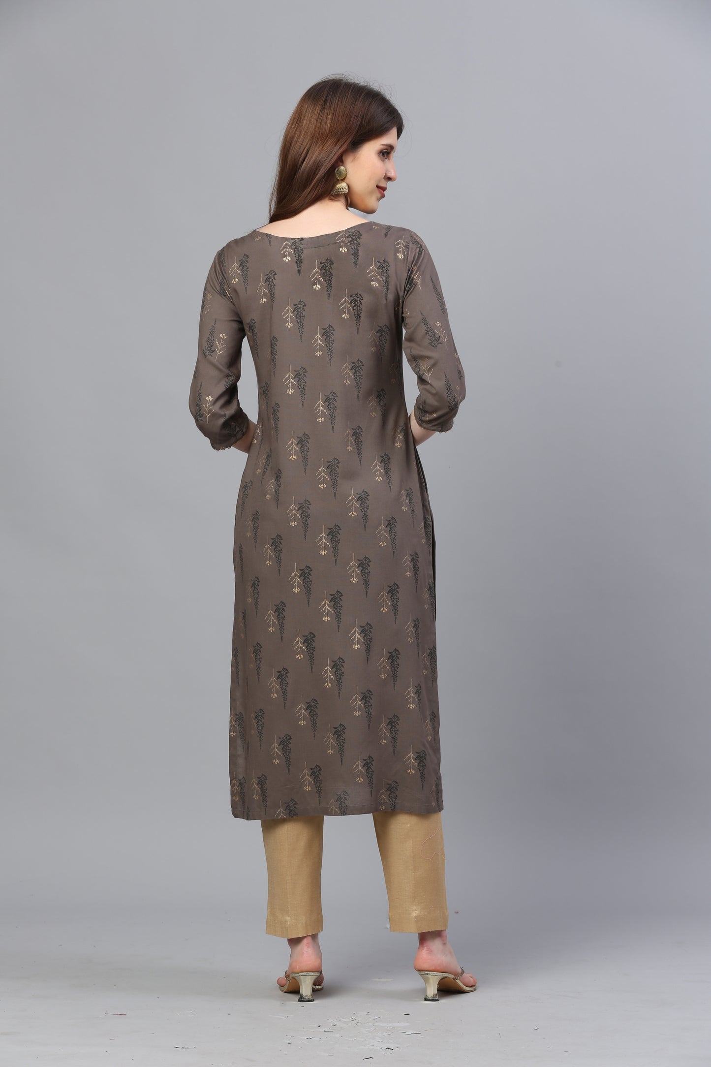 Brown Rayon Printed Kurta