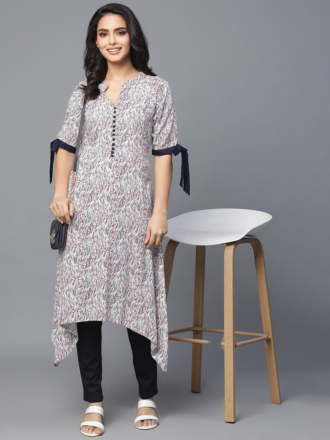 White Rayon Printed Kurta